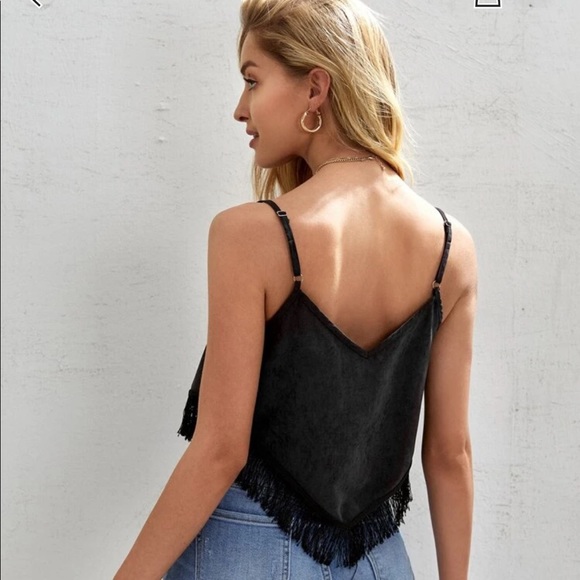 SHEIN Black Lace Fringe Hem Cami Top - Picture 2 of 3